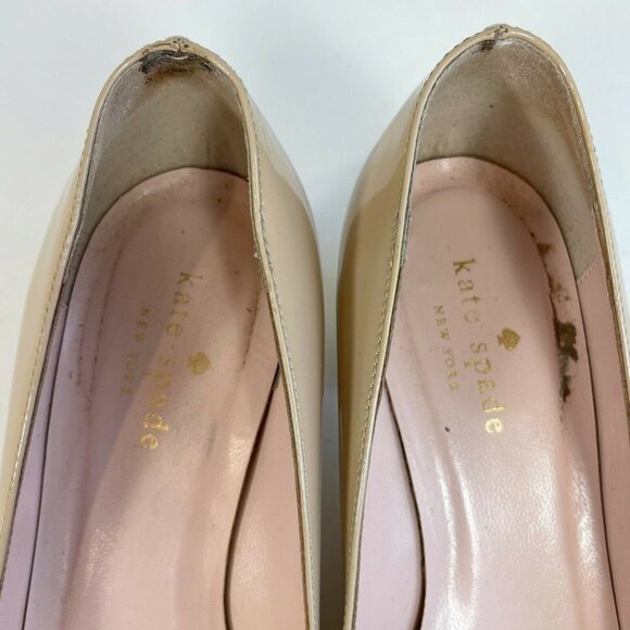 Kate Spade Block Heel Womens Patent Leather Pump Heels Khaki Sz 7M Pointed Toe - Picture 3 of 9